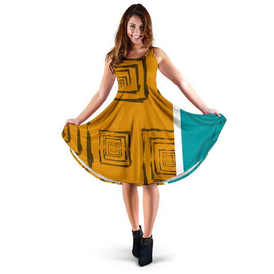 Designer-Kleid "Sophia - orange/petrol