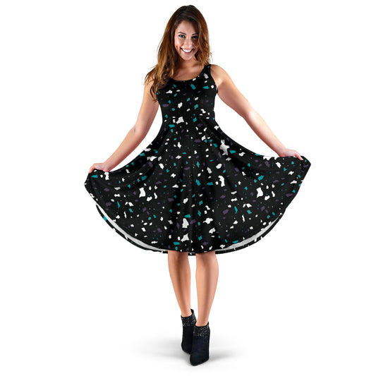 Designer-Kleid "Melanie" - schwarz/türkis/weiß