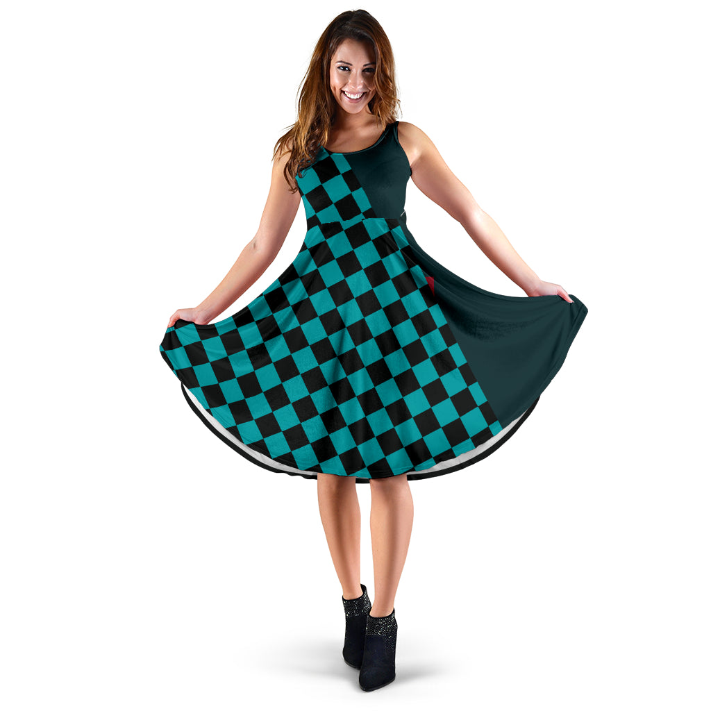 Designer-Trägerkleid - schwarz/türkis