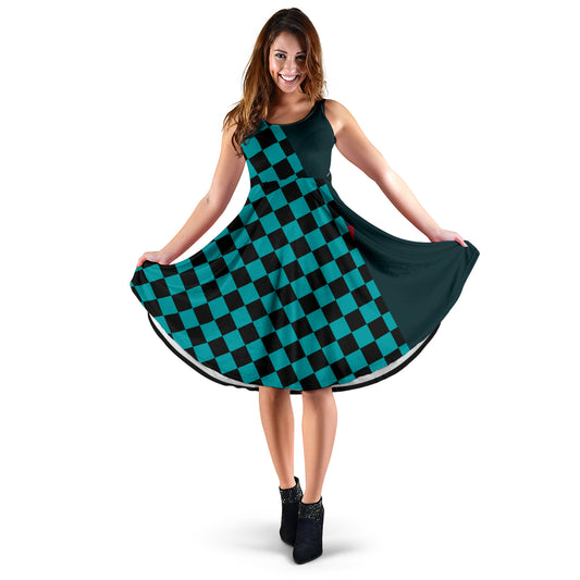 Designer-Trägerkleid - schwarz/türkis