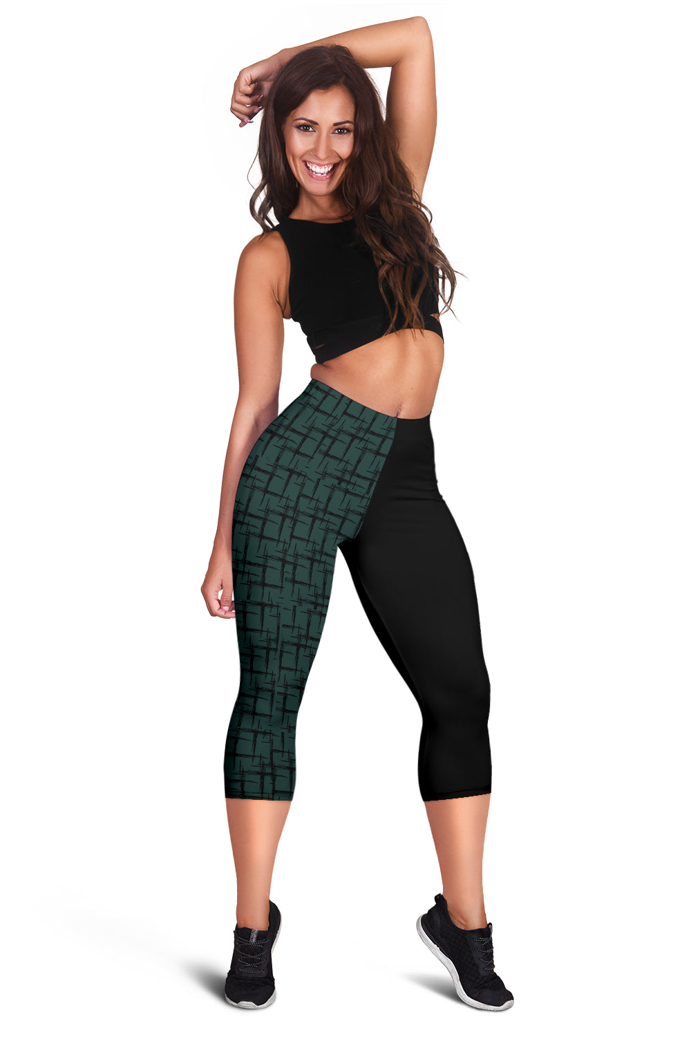 Designer-Capri-Leggins schwarz/türkis