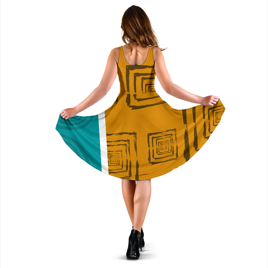 Designer-Kleid "Sophia - orange/petrol