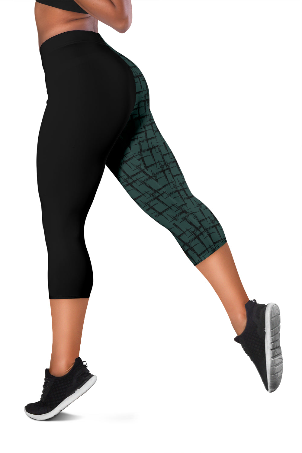 Designer-Capri-Leggins schwarz/türkis