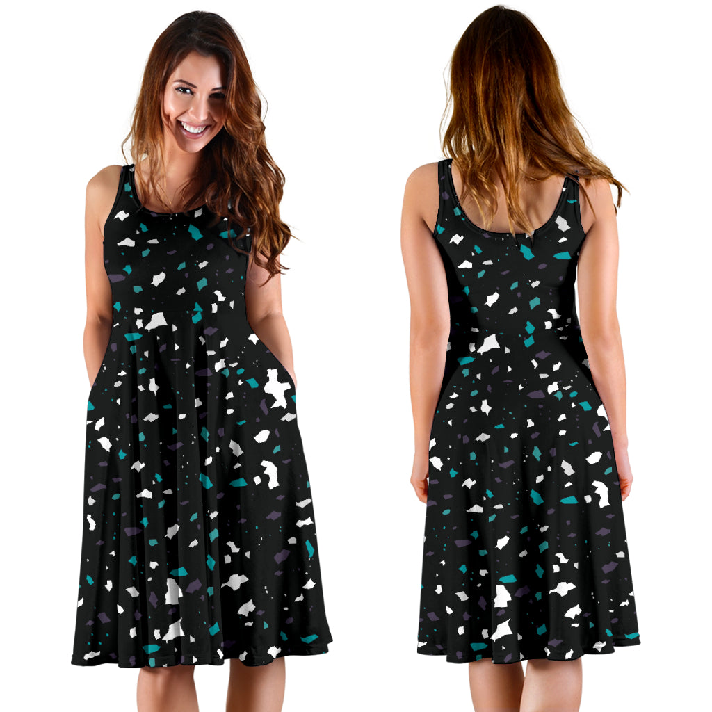 Designer-Kleid "Melanie" - schwarz/türkis/weiß