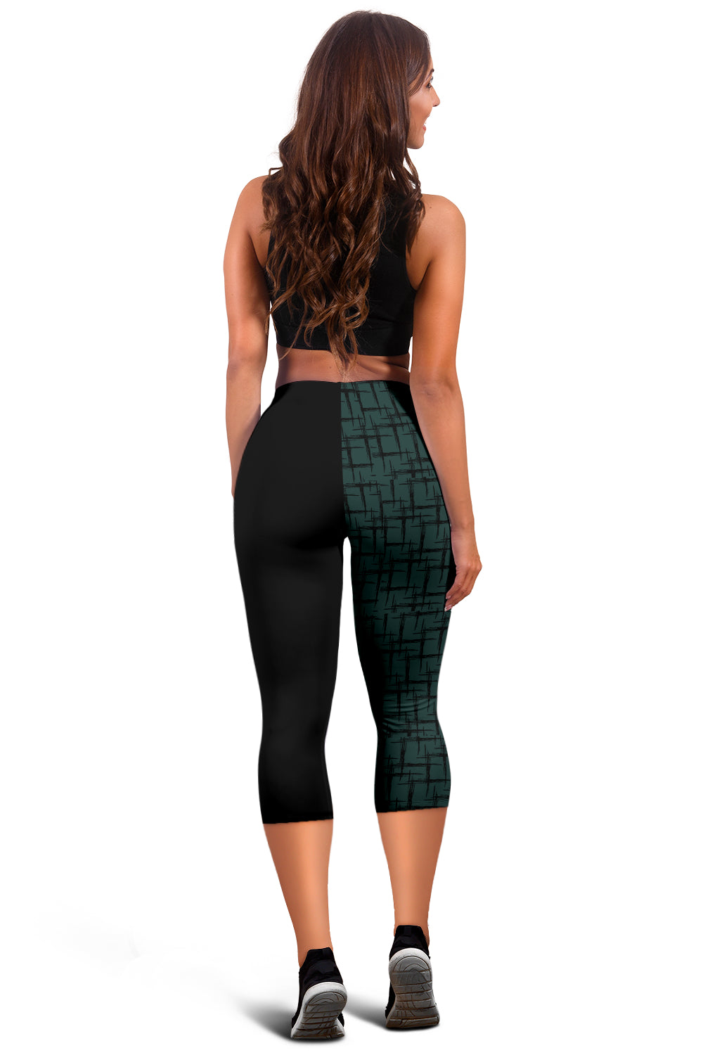 Designer-Capri-Leggins schwarz/türkis