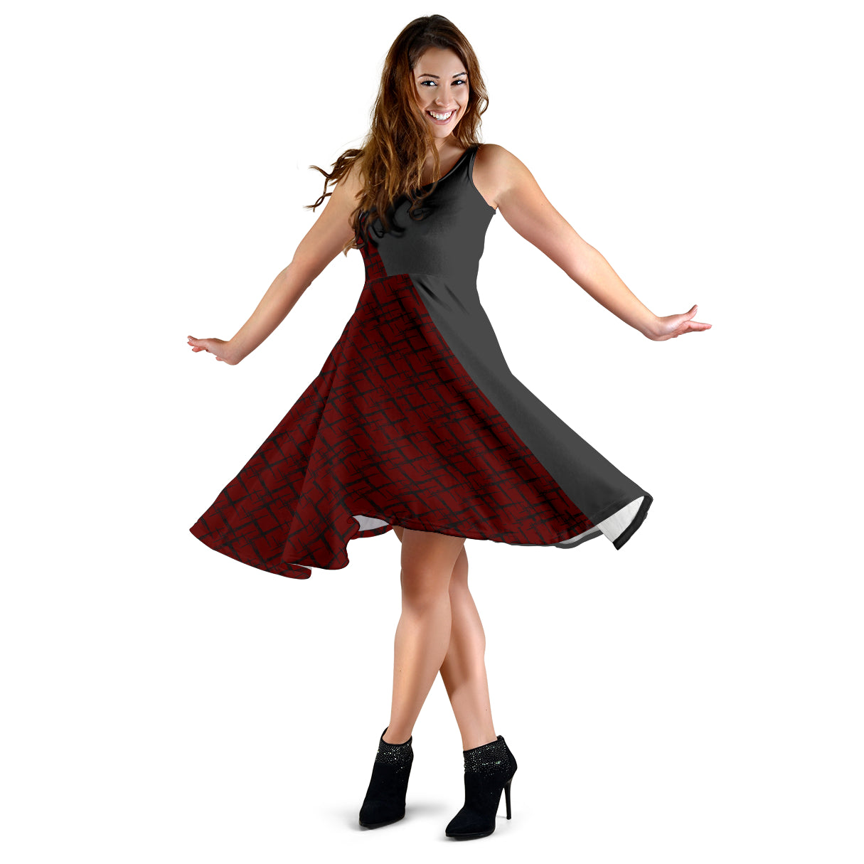 Designer-Kleid "Consi" - grau/weinrot