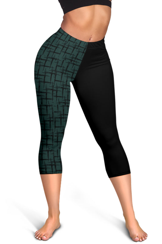 Designer-Capri-Leggins schwarz/türkis