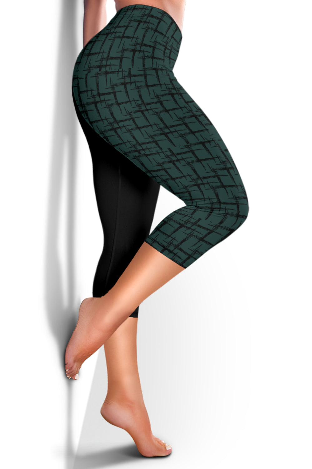 Designer-Capri-Leggins schwarz/türkis