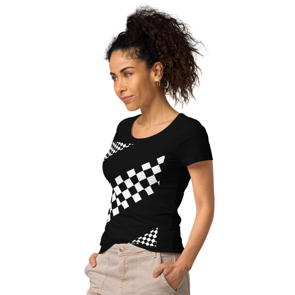 Basic Bio-T-Shirt für Damen, schwarz/weiß kariert